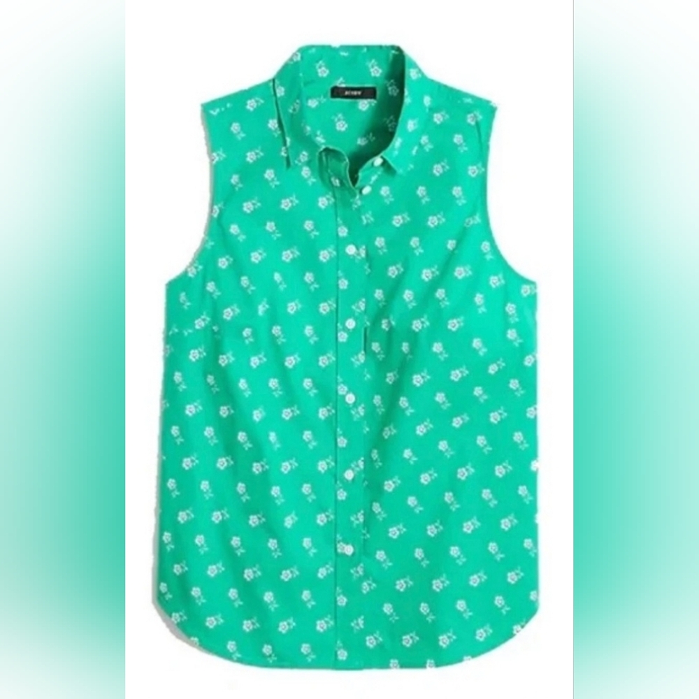 J.Crew - Green Floral Sleeveless Tank Blouse - 3X